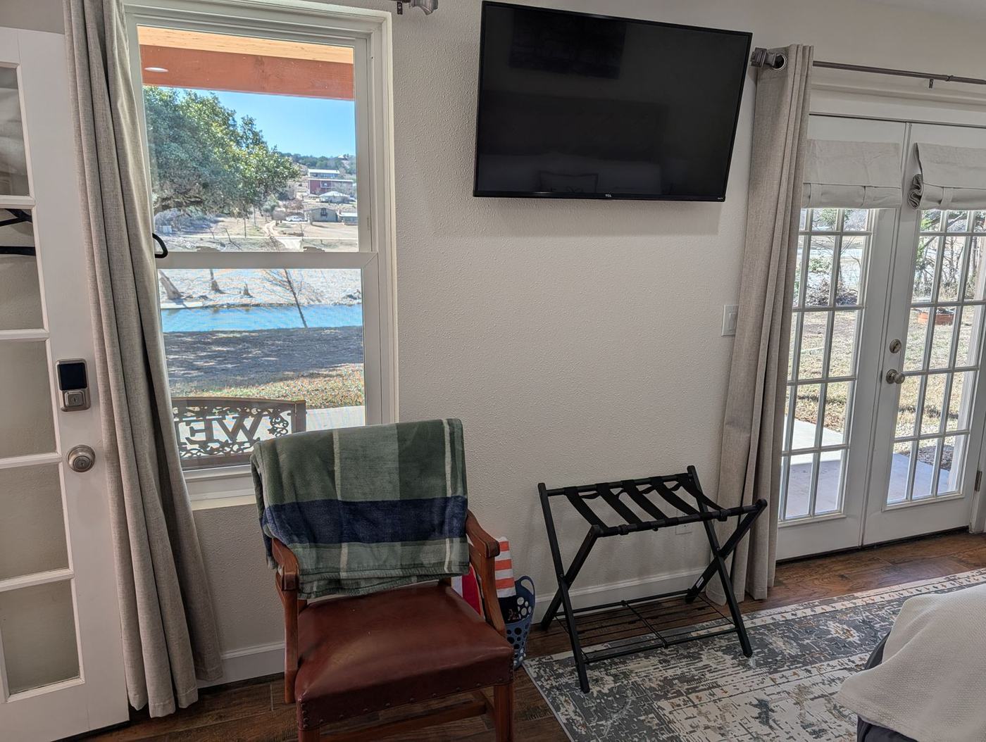 Seating area with a window view of the river