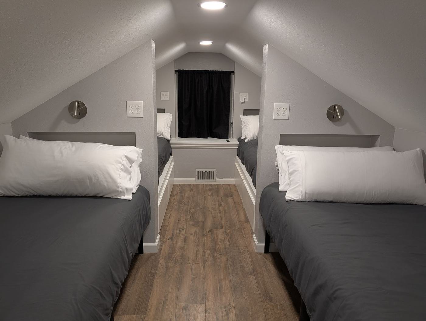 Attic bedroom with twin XL beds
